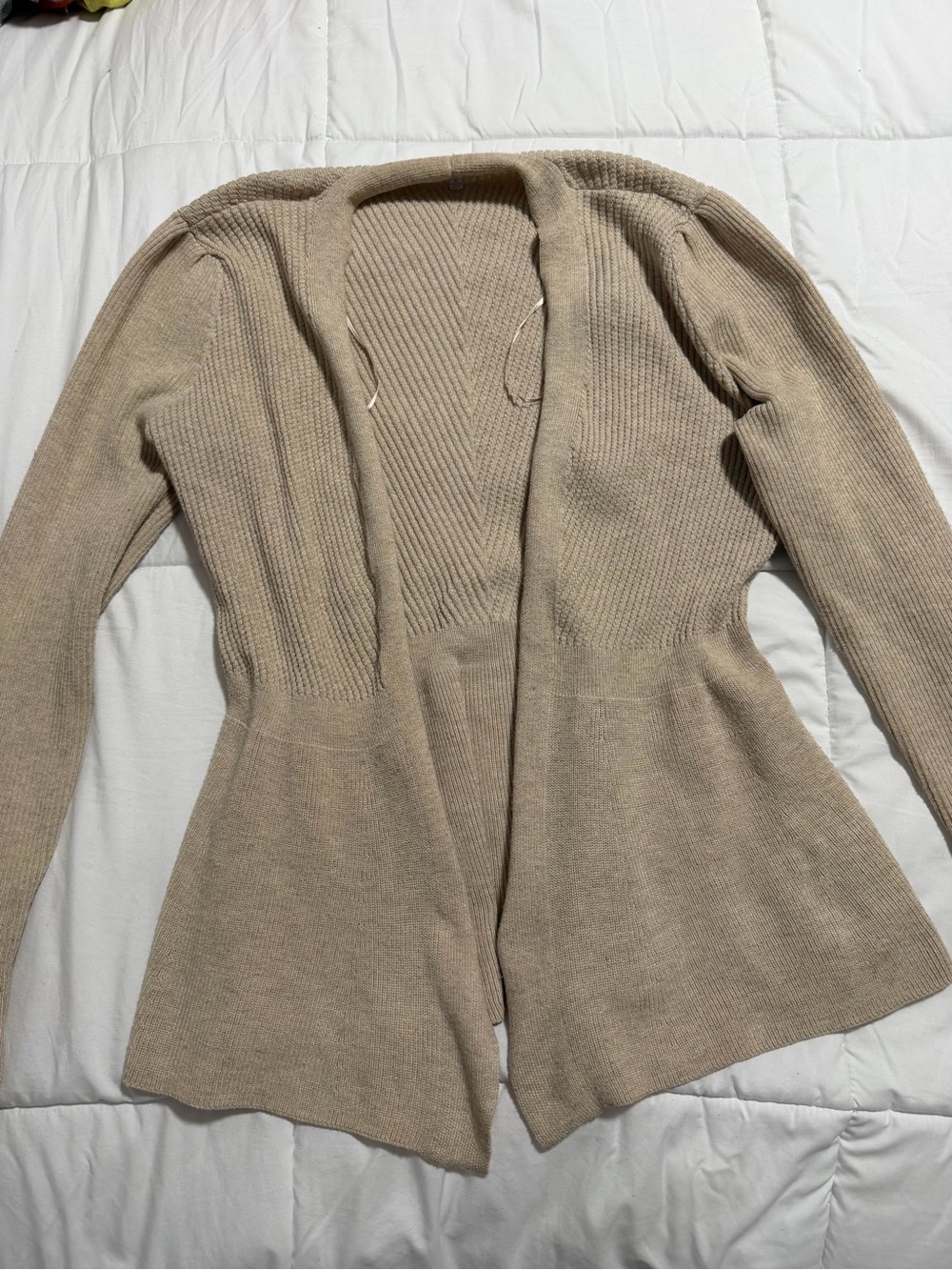 Beige Open-Front Women's Knit Cardigan